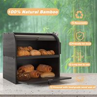 Boîte à pain en bambou extra large à 2 étagères à double couche avec panier à couverts en forme de rectangle pour comptoir de cuisine