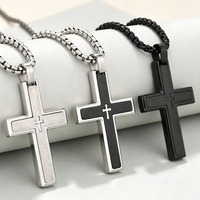 Collier pendentif croix bicolore pour homme en acier inoxydable, avec breloque croix superposée gravée, petite croix sur chaîne maille gourmette, bijou religieux de foi