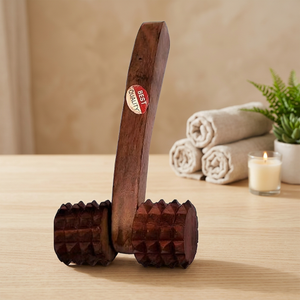 Carved Brown Wooden Massager <b>Roller</b> for Facial and Body Relaxation Modern Handmade IBS Tool - Product Image 3