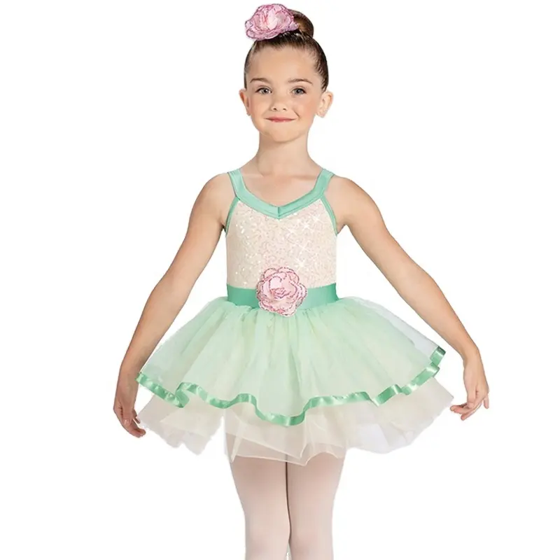Children Ballet Costumes Wholesale Factory Custom Girls Training Dancewear Sequins Performance Wear Knee On Tutu Leotard for Kid