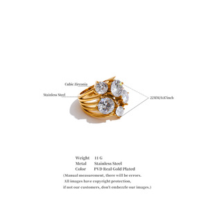 Cincin Statement JINYOU 5668 Eksklusif Berlapis Emas 18K PVD dari Baja Anti Karat dengan Klaster Zirkonia Kubik Multi-Ukuran - Product Image 6
