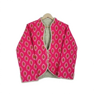 Veste courte réversible matelassée 100% coton, style indien fait main, pour femme, avec rivets décoratifs, automne-hiver, avec poches - Product Image 1