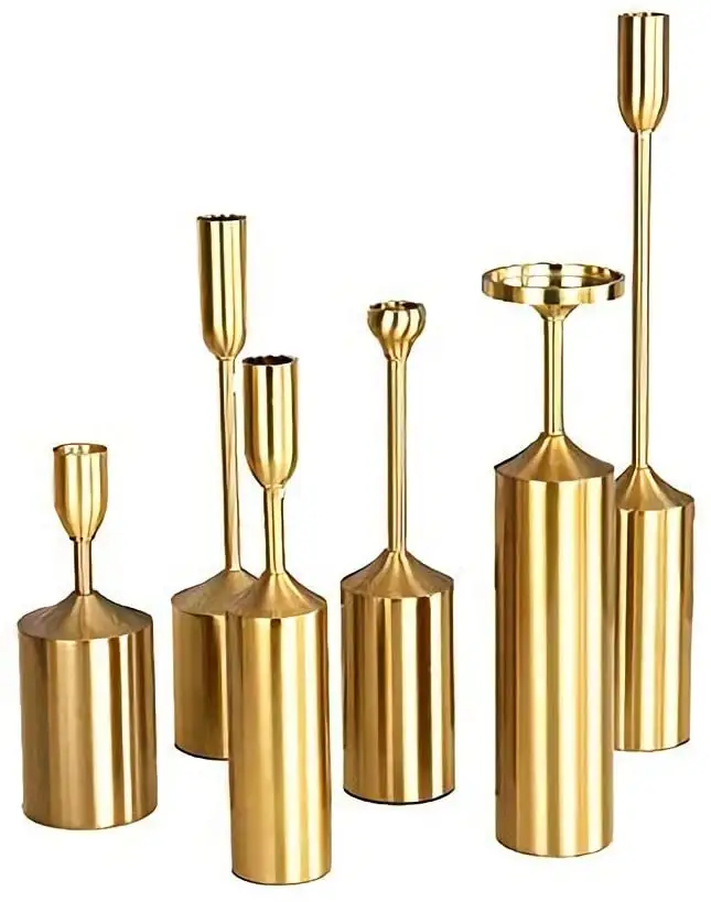 Luxo do vintage indivíduo 6 tamanhos ferro castiçal suporte de vela do metal do ouro para a decoração home casamentos