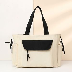 Bolsa de mano de lona de algodón orgánico reciclado ecológica impresa personalizada Bolsa de compras reciclada en blanco Logo Multi-Bolsillo - Product Image 1