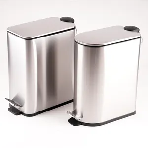 10 Liter Rectangular Waste Bin For Narrow Space 10L Slim Pedal Bin with Soft Close Lid and Plastic Inner Basket