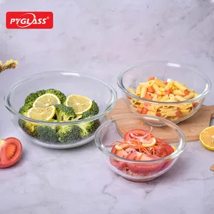 Wholesale Glass Mixing Fresh Bowl Set Round Glass Fruit Salad Food Containers Serving Bowl With Plastic Lid