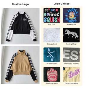 Jersey de lana de algodón con logotipo personalizado, parches bordados de varios colores, media cremallera suelta, sudadera Vintage con cuello levantado para mujer - Product Image 3