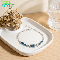 Collier de clavicule en acier inoxydable 316 avec revêtement PVD or épais de 3 microns maximum, perles incrustées de grand zircon bleu et breloque