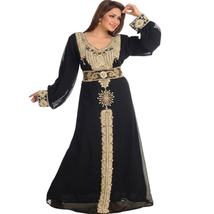 AWAIS House Women's Modest Islamic Abaya <b>Kaftan</b> Evening Formal Wear Floor-Length Straight Silhouette Beaded Eco-Friendly Chiffon - Product Image 1