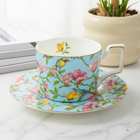Service à café et à thé de luxe, écologique, classique, motif floral royal européen, fait main, en porcelaine fine, sans BPA, tasse et soucoupe