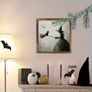 20cm all'ingrosso grandi arazzi <span class=keywords><strong>di</strong></span> pittura in legno incorniciato strega <span class=keywords><strong>di</strong></span> Halloween su scopa arte da parete stampa personalizzabile Dropshipping DDP - Product Image 6