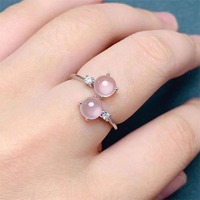 Approvisionnement d'usine personnalisé 925 argent Sterling naturel Rose Quartz Solitaire mariage chanceux femmes anneaux