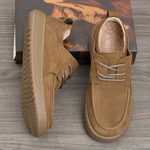 Chunky Shoes Men Genuine Leather <b>Round</b> Toe Lace-up Rubber Outsole EVA Midsole <b>Cushioned</b> All Seasons Casual Wear - Product Image 1