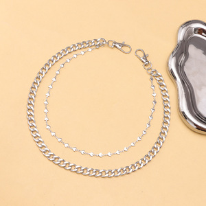 Chaîne de pantalon double couche pour homme, design croix tibétaine en argent, chaîne de taille Hip Hop, accessoire de tous les jours - Product Image 6