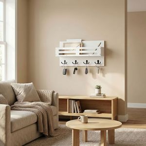 Wall-Mounted <b>Key</b> Holder With Mail Rack 2 Tier Rectangle Entryway Organizer For Living Room Wall Storage - Product Image 1