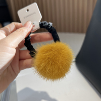 MWFur-Bande de cheveux à pompon en fourrure de vison naturelle faite à la main pour filles, corde à cheveux élastique décorée pour femmes