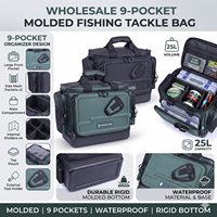 Sac de pêche FISHTECH PRO à 9 poches, moulé, en PVC 420D, à double poignée, 25L, imperméable, avec fond rigide, pour le rangement en extérieur