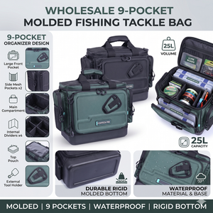 Sac de pêche FISHTECH PRO à 9 poches, moulé, 25L, imperméable, fond rigide, sac de rangement extérieur - Product Image 1