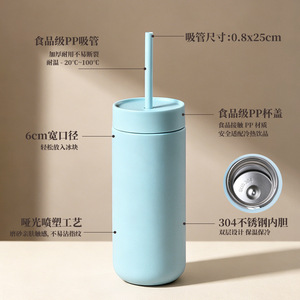 2026 Luxury 450ml 16oz Stainless Steel Vacuum Tumbler Wholesale Custom Logo Insulated Coffee <b>Cup</b> with Straw <b>Reusable</b> Mug - Product Image 3