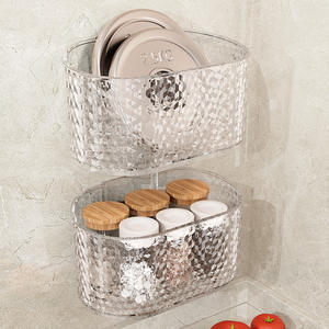 ตะกร้าเก็บของในครัวทรงรีทันสมัย หลายชั้น ติดผนังโดยไม่ต้องเจาะ สำหรับเก็บหัวหอม ขิง กระเทียม ตะกร้าจัดระเบียบ - Product Image 1