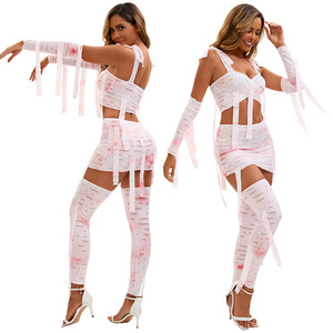 Disfraz de momia para mujer, vestido blanco con tirantes y vendas para las piernas y brazos, para fiesta de Halloween o actuación en escenario - Product Image 2