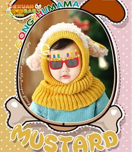 Baby Winter Crochet Warm Hats Girls Kids Cute Handmade knit Crochet Woolen yarn cute dog shaped ear warmer scarf hats
