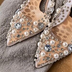 Chaussures de soirée de luxe pour femmes à talons hauts, ornées de perles et de strass, escarpins transparents en cristal - Product Image 5