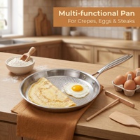 Poêle à crêpes professionnelle en acier inoxydable martelé tri-couches de 32 cm à rebord peu profond, compatible induction, ustensile de cuisson multi-usage à chauffe rapide