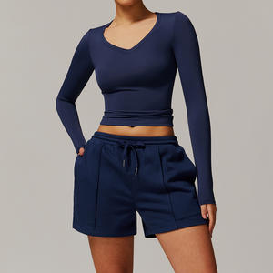 Toptan özel 0em Activewear Set kadın spor giyim Sweatpants seti kadınlar kısa kollu kazak 2 parça Yoga setleri - Product Image 4