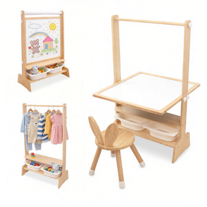 <span class=keywords><strong>Chevalet</strong></span> en bois Montessori réglable, double face, tableau blanc magnétique avec plateau de rangement - Product Image 1