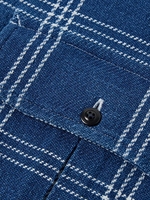 Desain bordir kustom kerah kancing Bawah Pria kemeja katun warna Indigo diperiksa dengan 100% katun