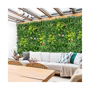 Panel de Césped <span class=keywords><strong>Artificial</strong></span> Verde de 50x50cm con Hojas Tropicales y Flores para Decoración de Jardín Interior y Exterior, Venta al Por Mayor de Fábrica - Product Image 1