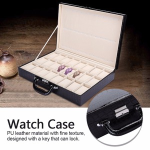 Estuche de Almacenamiento para 24 Relojes, Maleta de Cuero PU Negro con Diseño de Cocodrilo, Organizador de Relojes y Joyas con Cerradura, Caja de Regalo - Product Image 3