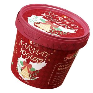 Pot de yaourt en plastique de 500 ml (16 onces) avec couvercles et cuillère, rond, étiquette IML, style européen de Noël, fabriqué en Chine - Product Image 3