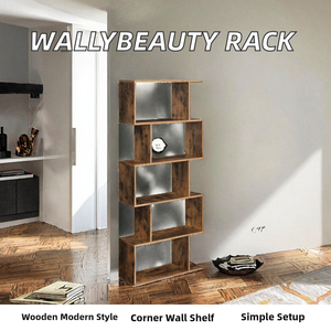 Wallybeauty Modern <b>Wooden</b> Corner Shelf Display Rack with 5 Shelves Extendable Design for Living Room Furniture Easy Install OEM - Product Image 2