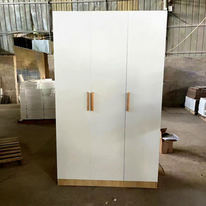 Modern White Wardrobe With Wooden Handles 2 Drawers Freestanding <b>Bedroom</b> <b>Storage</b> <b>Cabinet</b> Minimalist Design - Product Image 3