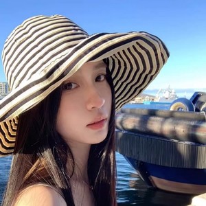 Striped Fisherman <b>Hat</b> Foldable Cotton Sun Protection Beach Vacation Female Adult <b>Summer</b> <b>Hat</b> - Product Image 4