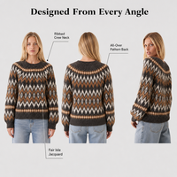 Pulls vintage Fair Isle à manches longues pour femmes, col rond, tricot jacquard, coupe ample, style nordique, pour l'automne et l'hiver