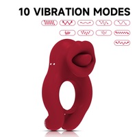 Paar-Sexspielzeug Männlicher Penisring mit Weiblichem Klitoris-Vibrator Zungen-Leck-Design Penisverschluss Fernbedienung USB Wiederaufladbar