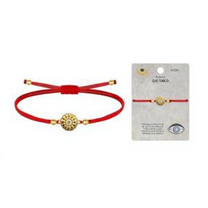Pulsera de Hilo Encerado Rojo con Ojo Turco Dorado, Amuleto de la Suerte y Protección - Product Image 1