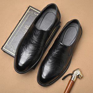 Leather Men's Slip-On Dress <b>Shoes</b> Pointed Toe Rubber Outsole <b>Soft</b> Genuine Leather Lining Wedding Autumn Business Formal - Product Image 4