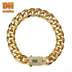 Gioielli in Ottone all'Ingrosso per Uomo, Placcati in Oro 14k di Alta Qualità, Stile Hip Hop Lucido, Classico Spesso Monaco Cuba Miami Cubana Monaco Oro Pulsera - Product Image 1