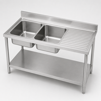 Évier commercial en acier inoxydable 304 à 2 compartiments avec égouttoir, évier double pour restaurant, table de 1750 mm