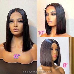 วิกผมบ๊อบด้านหน้าแบบ13X4ต่อตัดส่วนด้านข้างวิกผมเรียบสองชั้นสีดำขายส่งเกรดบราซิล12A 200 - Product Image 3