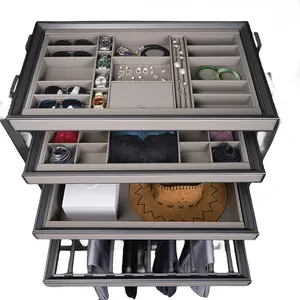Cabinet Dressers Aluminum Leather Bedroom Jewelry Pulls Slides Storage Box Rack Drawers Clothes Hanging Closet Organizer