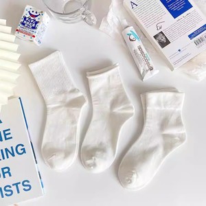 White Mid-Calf Socks Women Solid Color Breathable Sweat-Absorbing Korean Style Casual Socks - Product Image 2