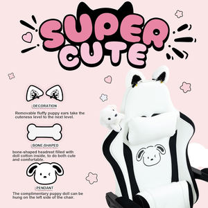 かわいい女の子大人のティーンカーキ人間工学に基づいたコンピューターチェアホワイトゲーミングStuhlチェアゲーミングぬいぐるみ犬とマッサージランバーサポート - Product Image 6