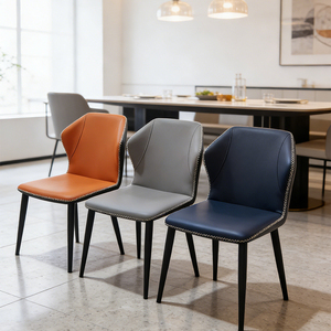 Sillas de Comedor de Diseño, Estilo Wabi-Sabi/Escandinavo/Japonés, Respaldo Alto, para Hotel, Restaurante, Metal, <span class=keywords><strong>Cuero</strong></span> Italiano, Estilo Nórdico - Product Image 4