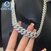 Oferta Especial: Collares de Plata 925 con Moissanita, Joyería Hip Hop Iced, Cadena Cubana de 15MM y 3 Filas, Corte Brillante para Hombre, Pasa Prueba de Diamante