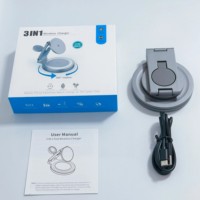 Chargeur sans fil pliable 3 en 1 15W, charge rapide magnétique, support rotatif à 360° pour téléphone, montre, écouteurs, voyage, bureau, boîte de vente au détail